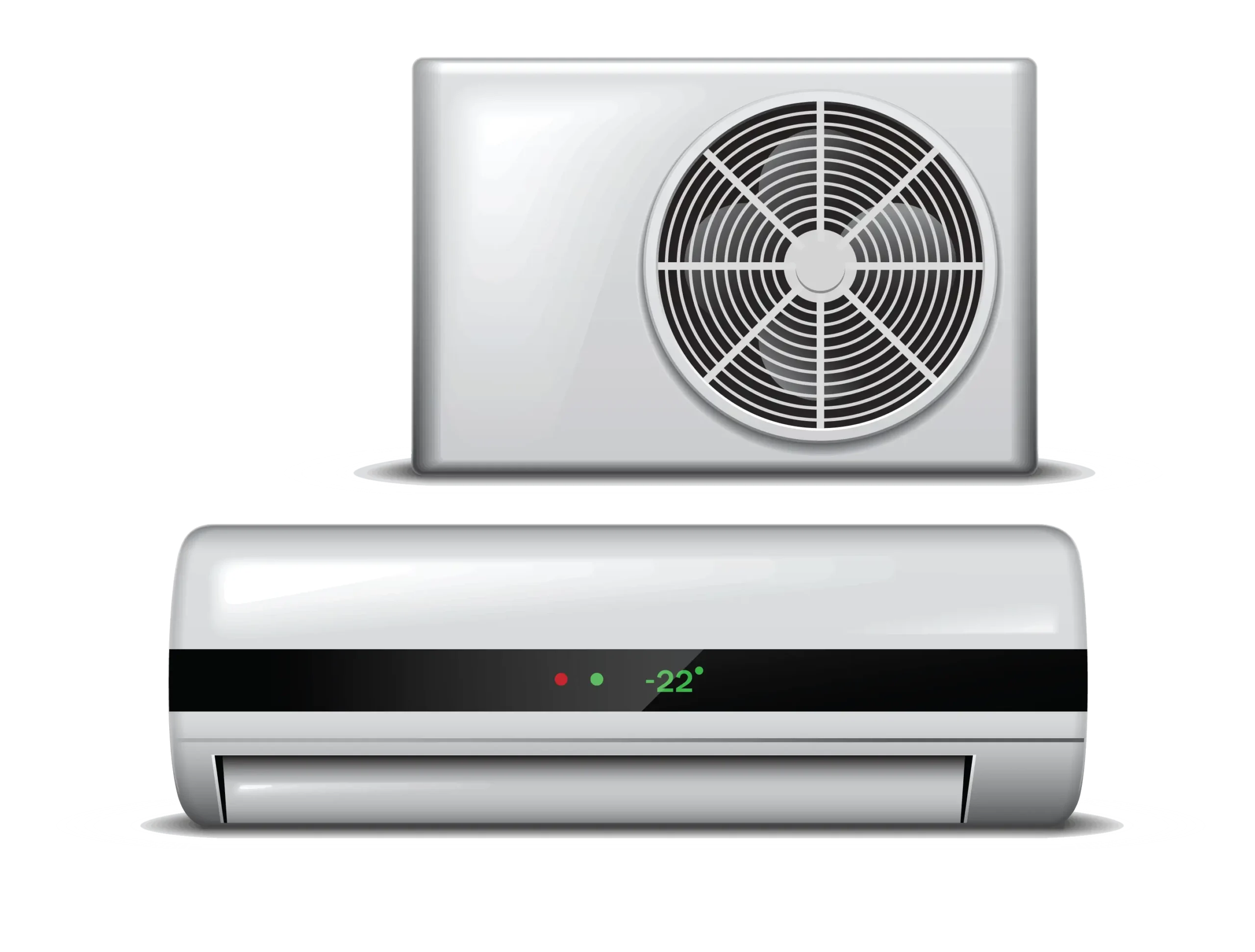 Indoor and outdoor units of a ductless mini-split air conditioner for home cooling and heating