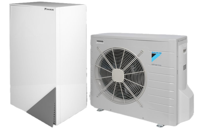 Daikin heat pump with indoor and outdoor units for energy-efficient home heating and cooling